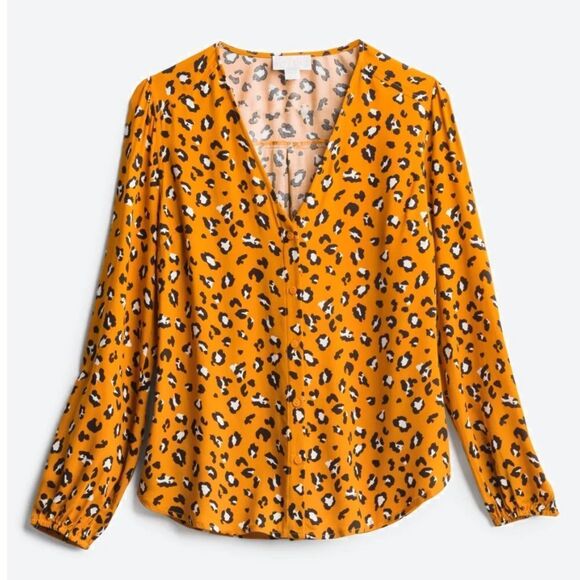 Vixbe Stitch Fix Catalen V Neck Leopard Animal Print Mustard Button Blouse - Picture 1 of 7
